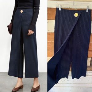 Pixie Market Navy Pinstripe Skirted Crop Pants
